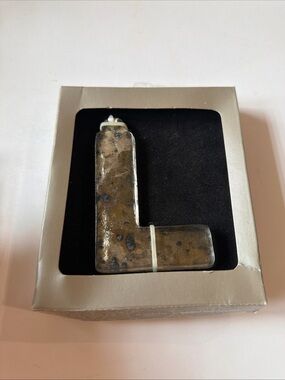 St Nicholas Square Silver Tone Letter L Initial Antiqued  Glass Ornament 4”